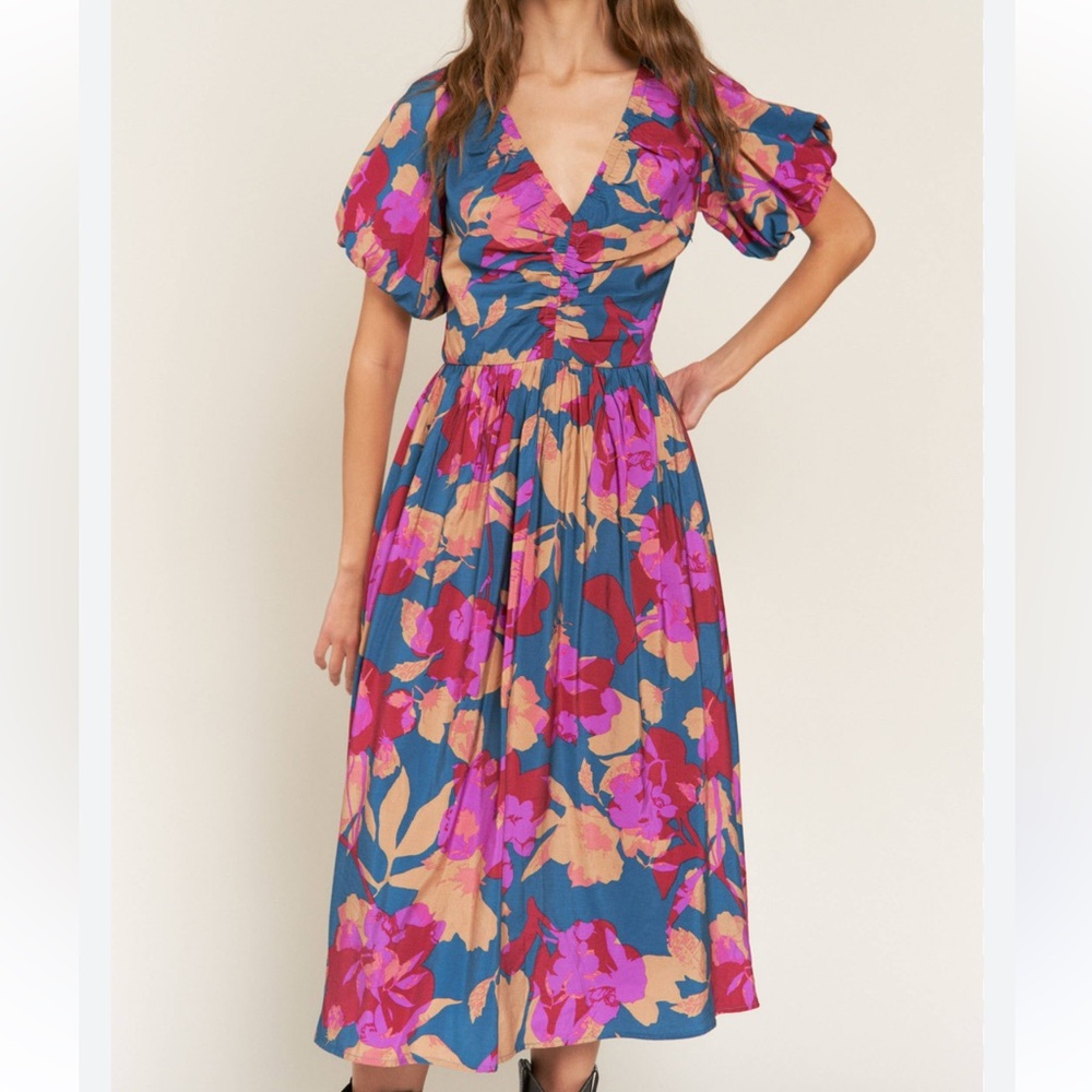 In The Beginning Vibrant Floral V-Neck Dress Size Small